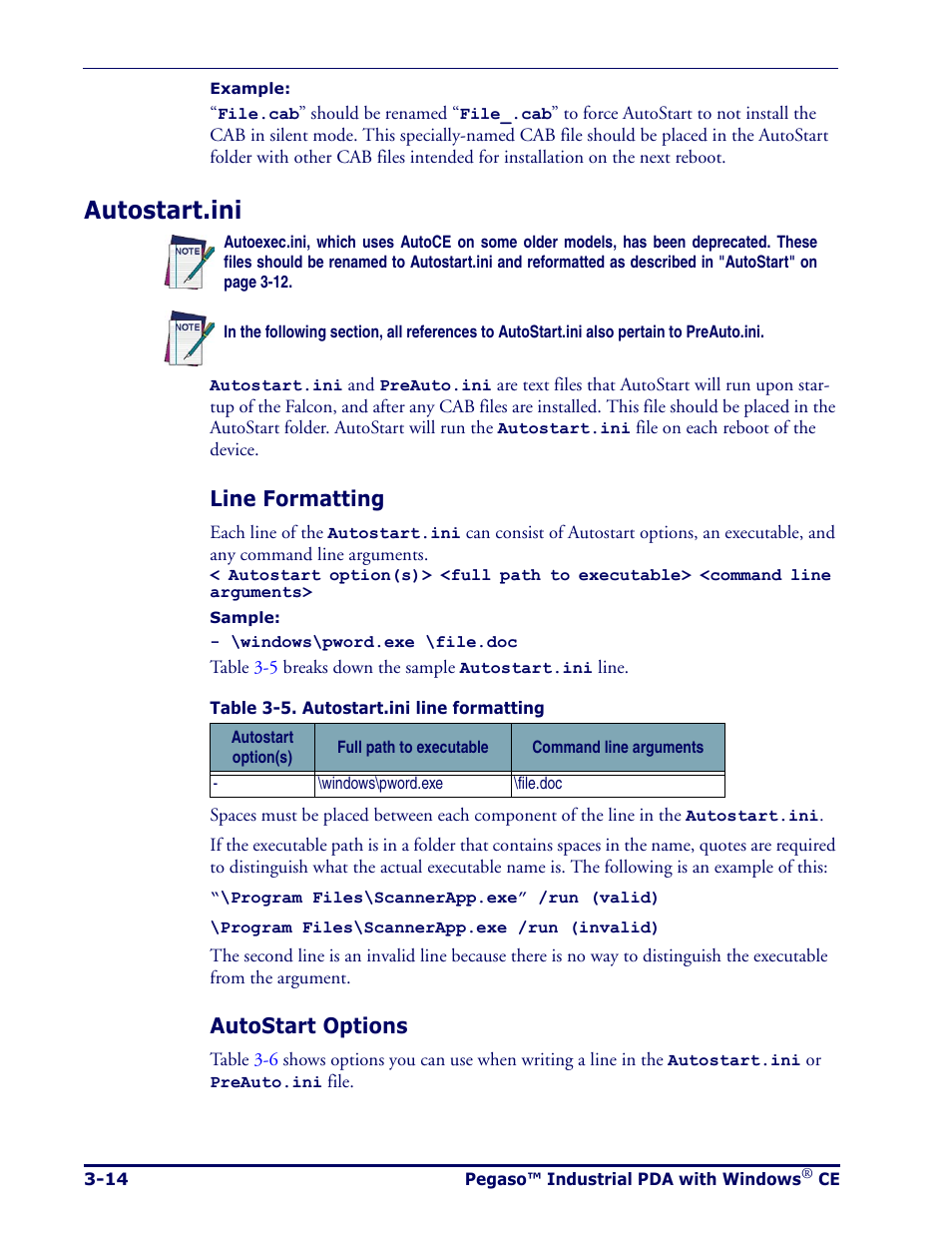 Autostart.ini, Autostart.ini -14 | Datalogic Scanning Pegaso User Manual | Page 60 / 172