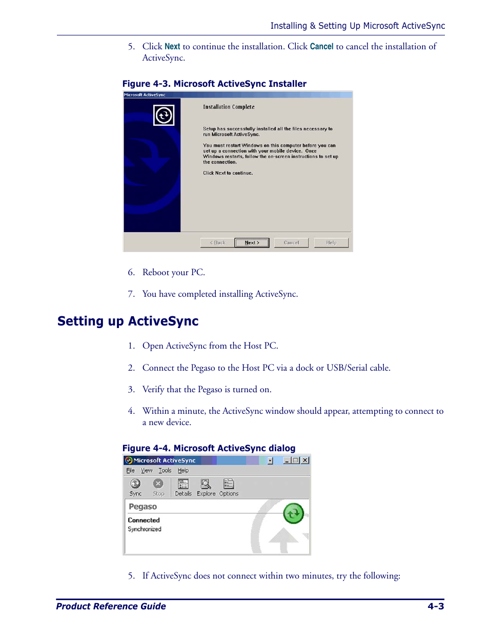 Setting up activesync, Setting up activesync -3 | Datalogic Scanning Pegaso User Manual | Page 65 / 172