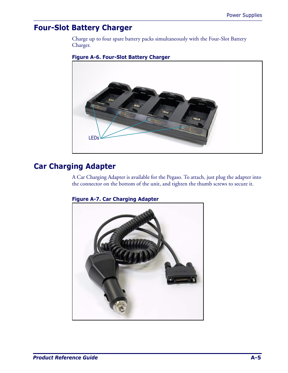 Four-slot battery charger, Car charging adapter | Datalogic Scanning Pegaso User Manual | Page 77 / 172