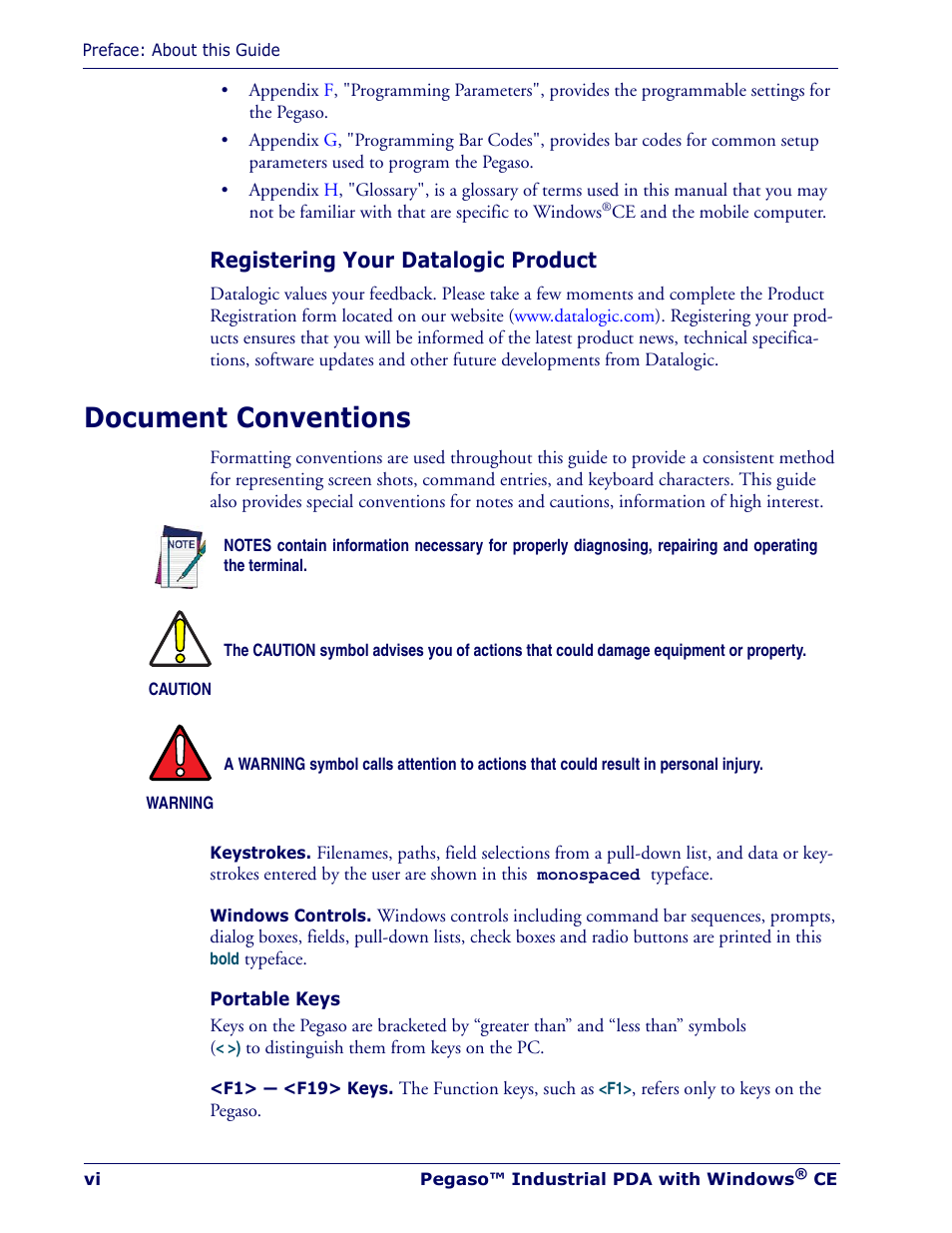 Document conventions | Datalogic Scanning Pegaso User Manual | Page 8 / 172
