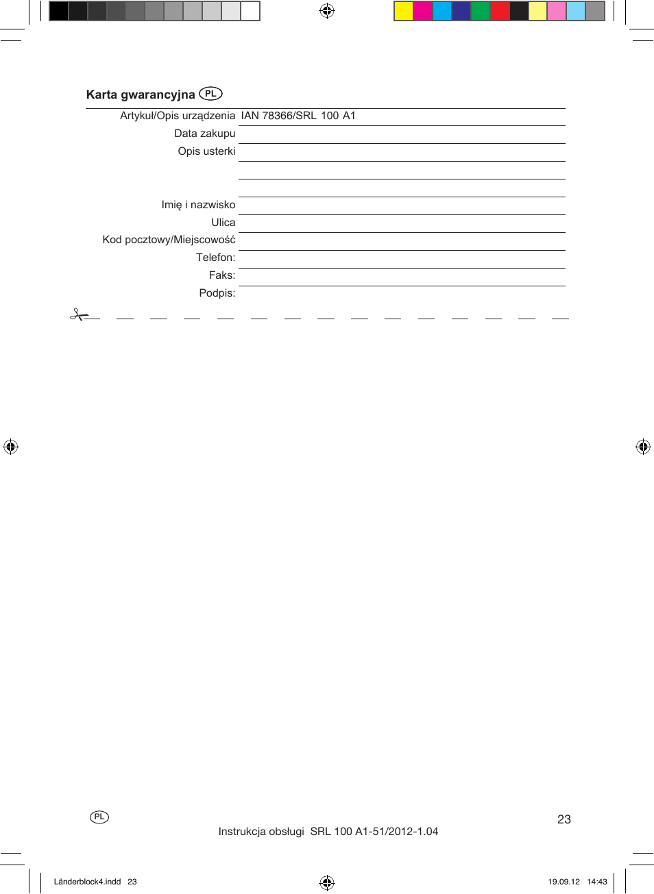 Gwarancja | Silvercrest SRL 100 A1 User Manual | Page 23 / 72