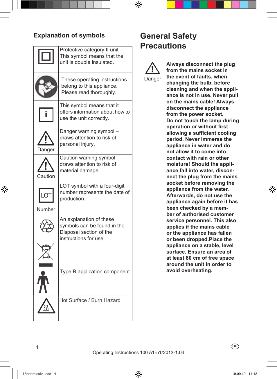 General safety precautions, Erläuterung der bildzeichen, Explanation of symbols | Silvercrest SRL 100 A1 User Manual | Page 4 / 72