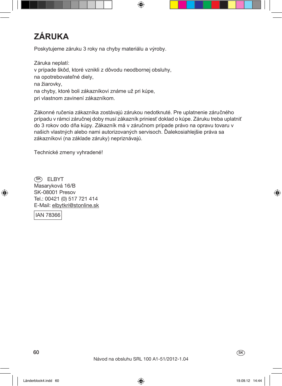 Záruka | Silvercrest SRL 100 A1 User Manual | Page 60 / 72
