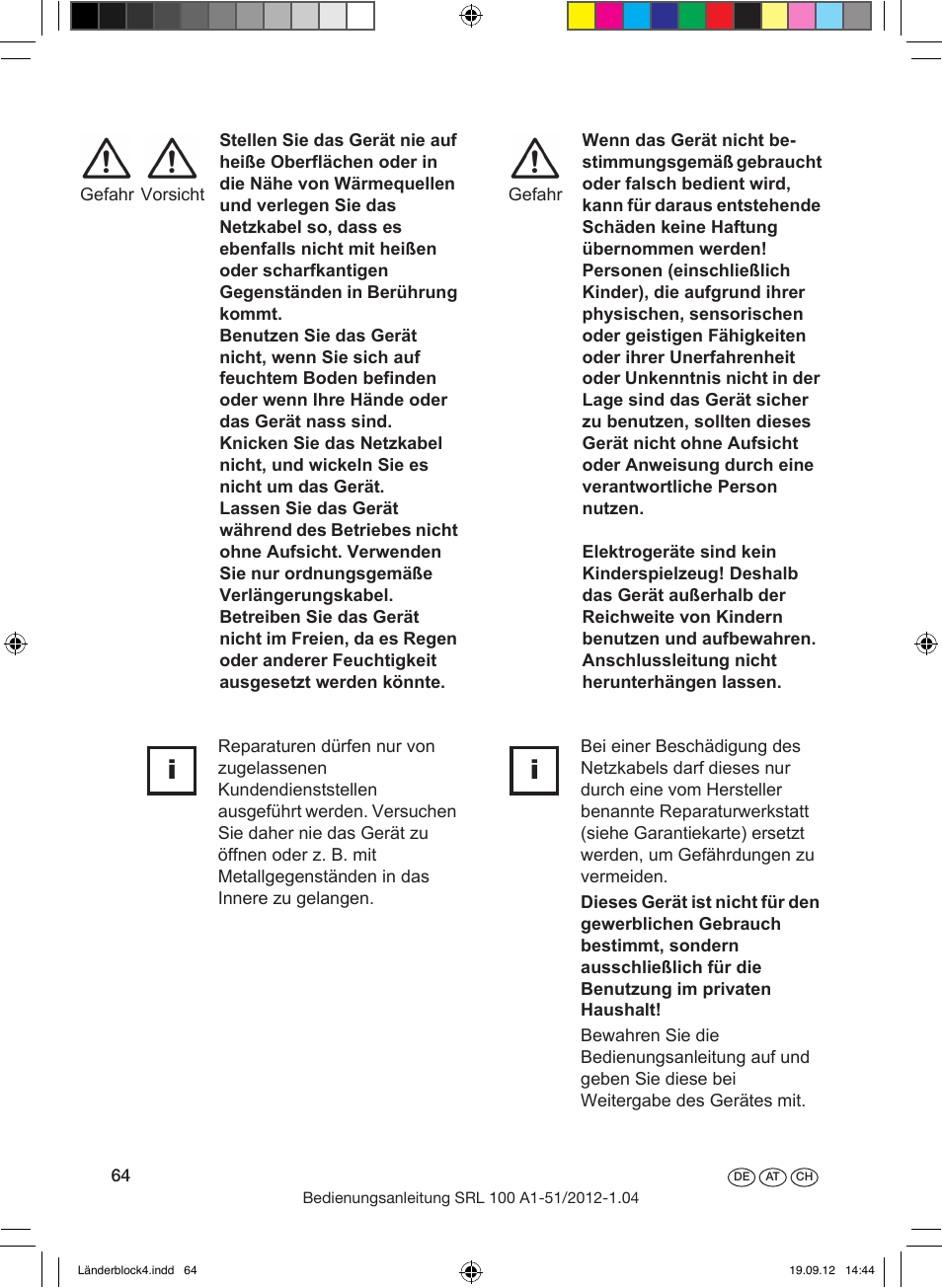 Besondere sicherheitshinweise, Bei der benutzung von infrarotstrahlern | Silvercrest SRL 100 A1 User Manual | Page 64 / 72