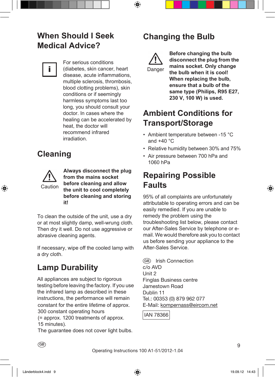 Caring for your appearance, Important for the sportsman, Treatment of animals | When should i seek medical advice? cleaning, Lamp durability, Repairing possible faults | Silvercrest SRL 100 A1 User Manual | Page 9 / 72