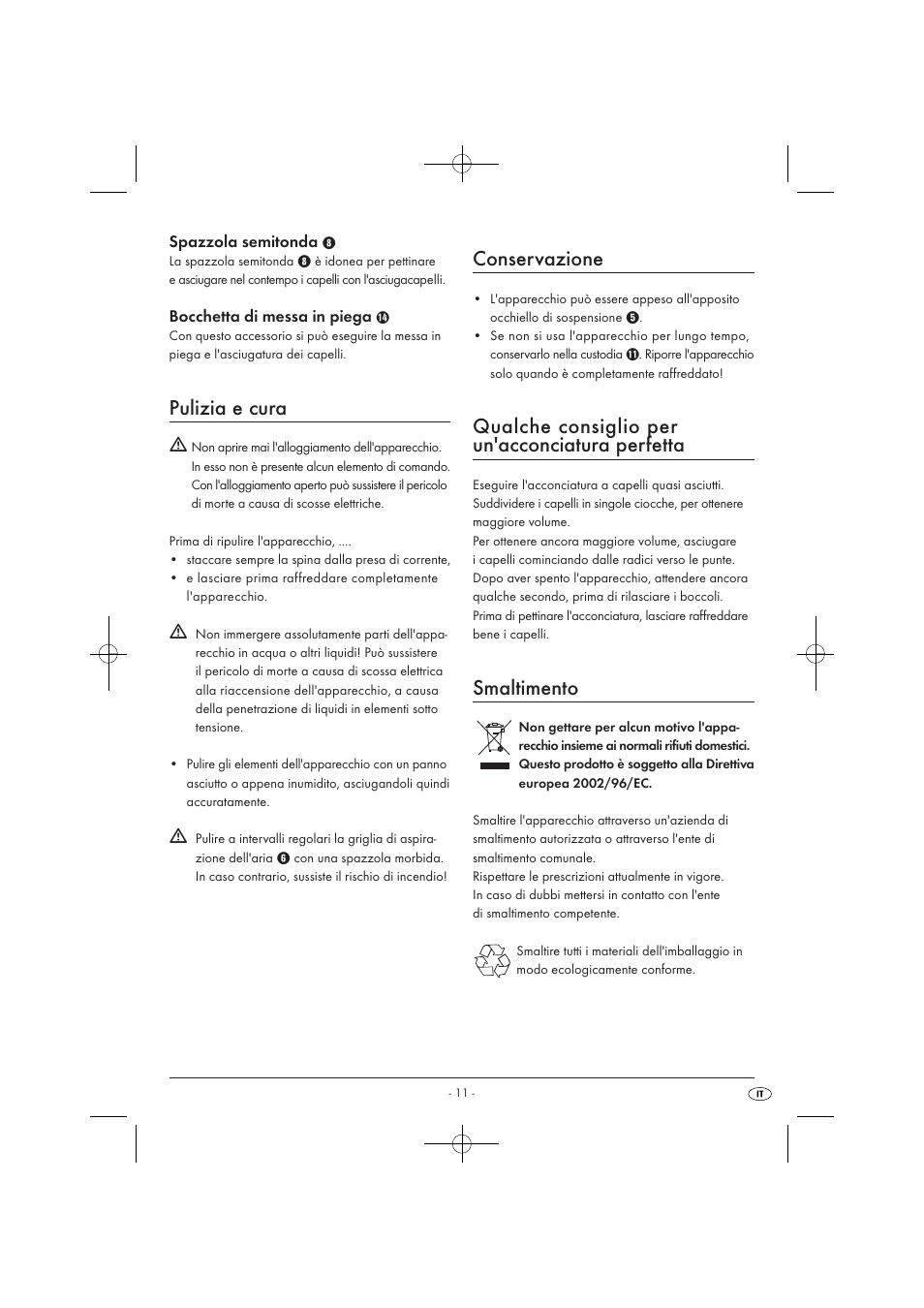 Pulizia e cura, Conservazione, Qualche consiglio per un'acconciatura perfetta | Smaltimento | Silvercrest SWC 1000 A1 User Manual | Page 13 / 32