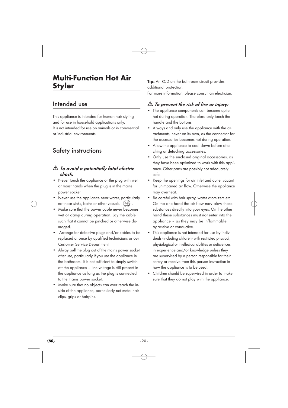 Multi-function hot air styler, Intended use, Safety instructions | Silvercrest SWC 1000 A1 User Manual | Page 22 / 32