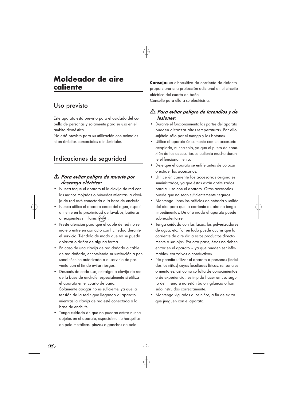 Moldeador de aire caliente, Uso previsto, Indicaciones de seguridad | Para evitar peligro de incendios y de lesiones | Silvercrest SWC 1000 A1 User Manual | Page 4 / 32