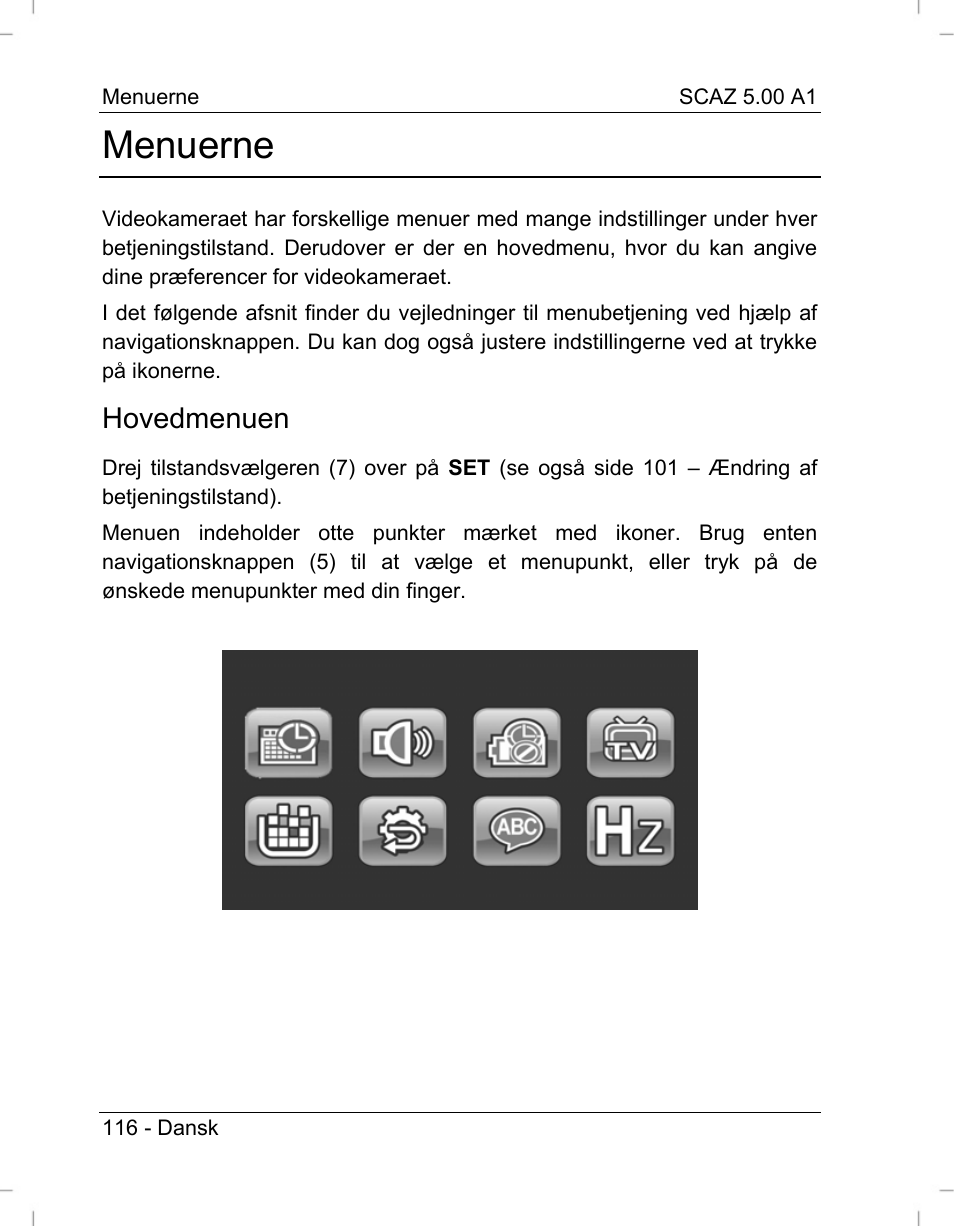 Menuerne, Hovedmenuen | Silvercrest SCAZ 5.00 A1 User Manual | Page 118 / 155