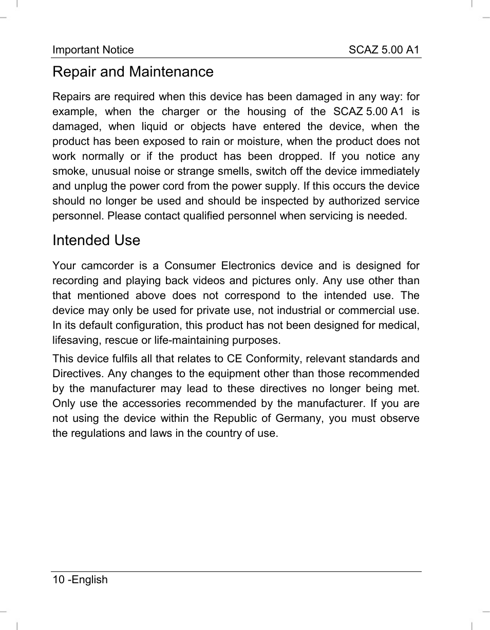 Repair and maintenance, Intended use | Silvercrest SCAZ 5.00 A1 User Manual | Page 12 / 155