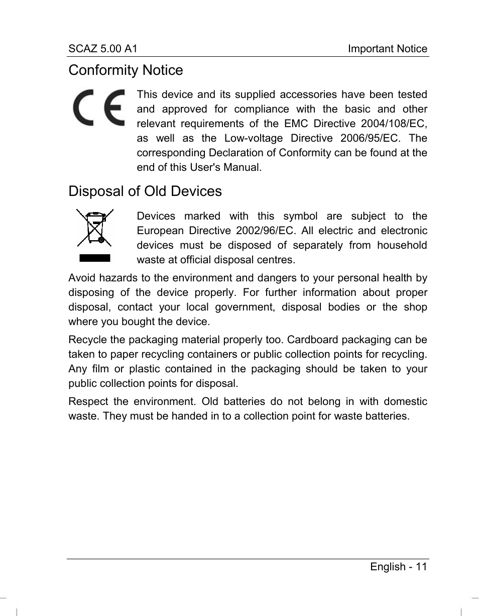 Conformity notice, Disposal of old devices | Silvercrest SCAZ 5.00 A1 User Manual | Page 13 / 155