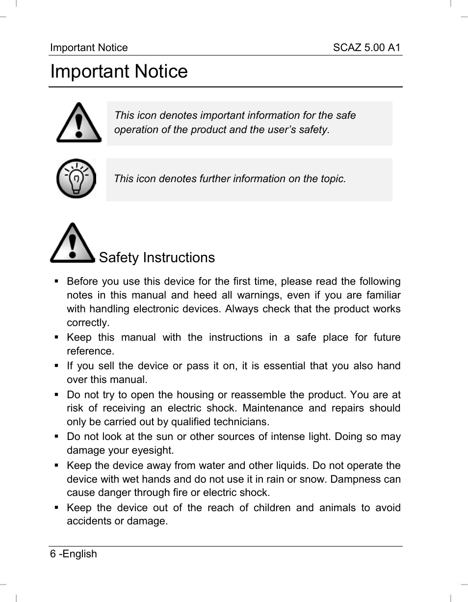 Important notice, Safety instructions | Silvercrest SCAZ 5.00 A1 User Manual | Page 8 / 155