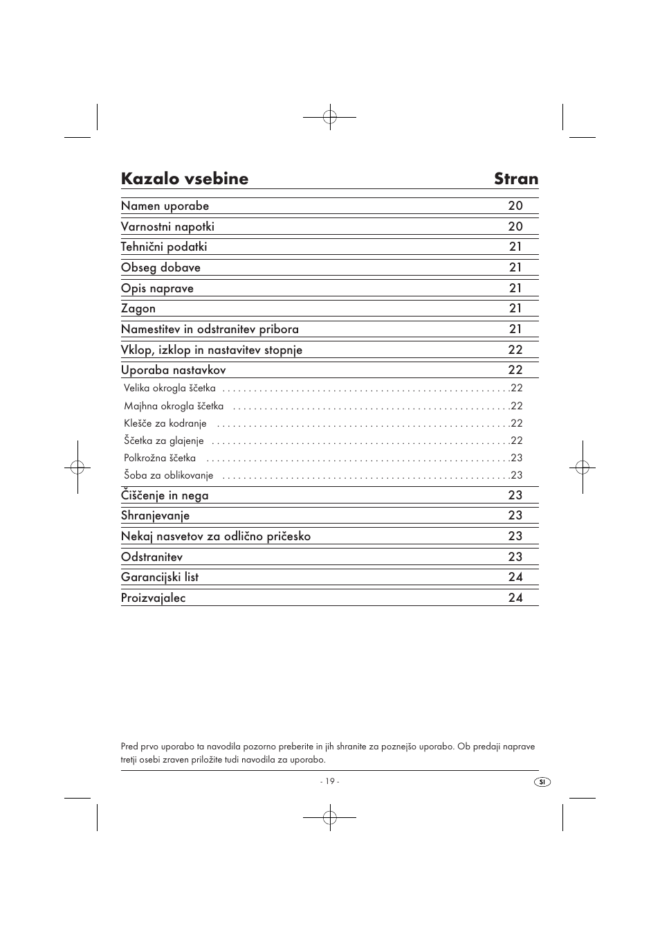 Kazalo vsebine stran | Silvercrest SWC 1000 A1 User Manual | Page 21 / 44