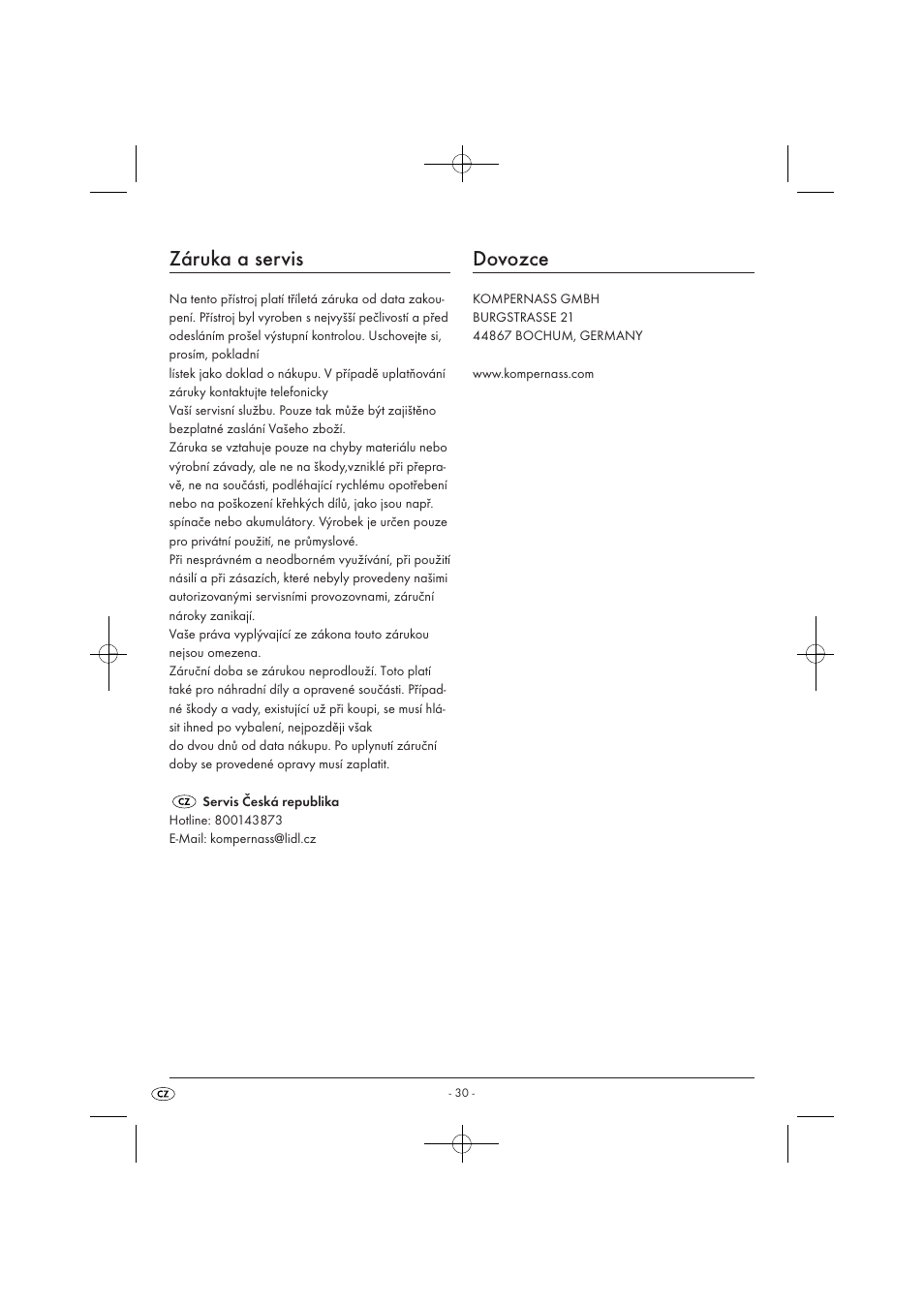 Záruka a servis, Dovozce | Silvercrest SWC 1000 A1 User Manual | Page 32 / 44