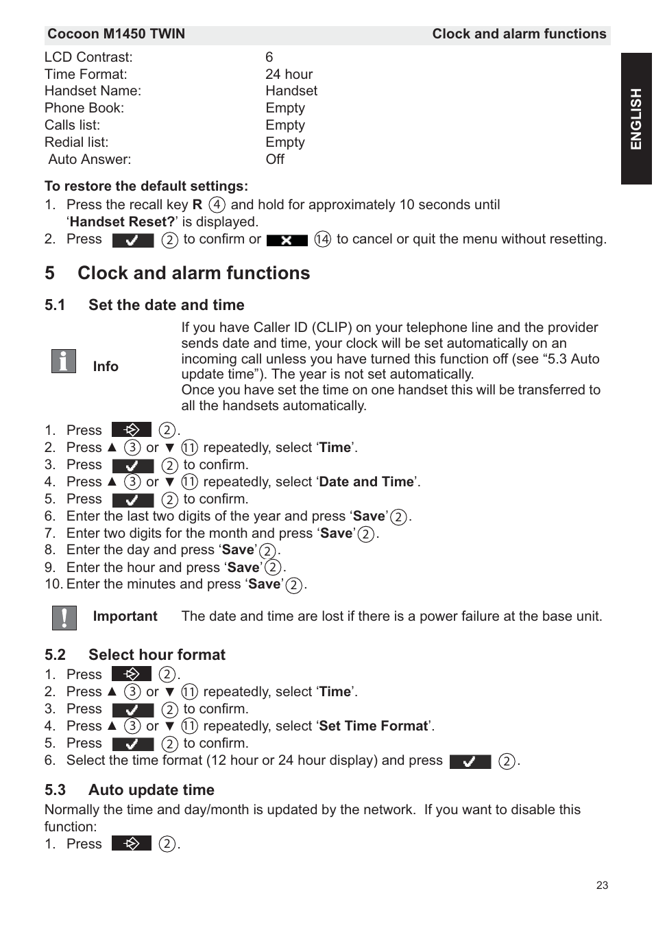 5clock and alarm functions | Silvercrest COCOON M1450 TWIN User Manual | Page 25 / 49