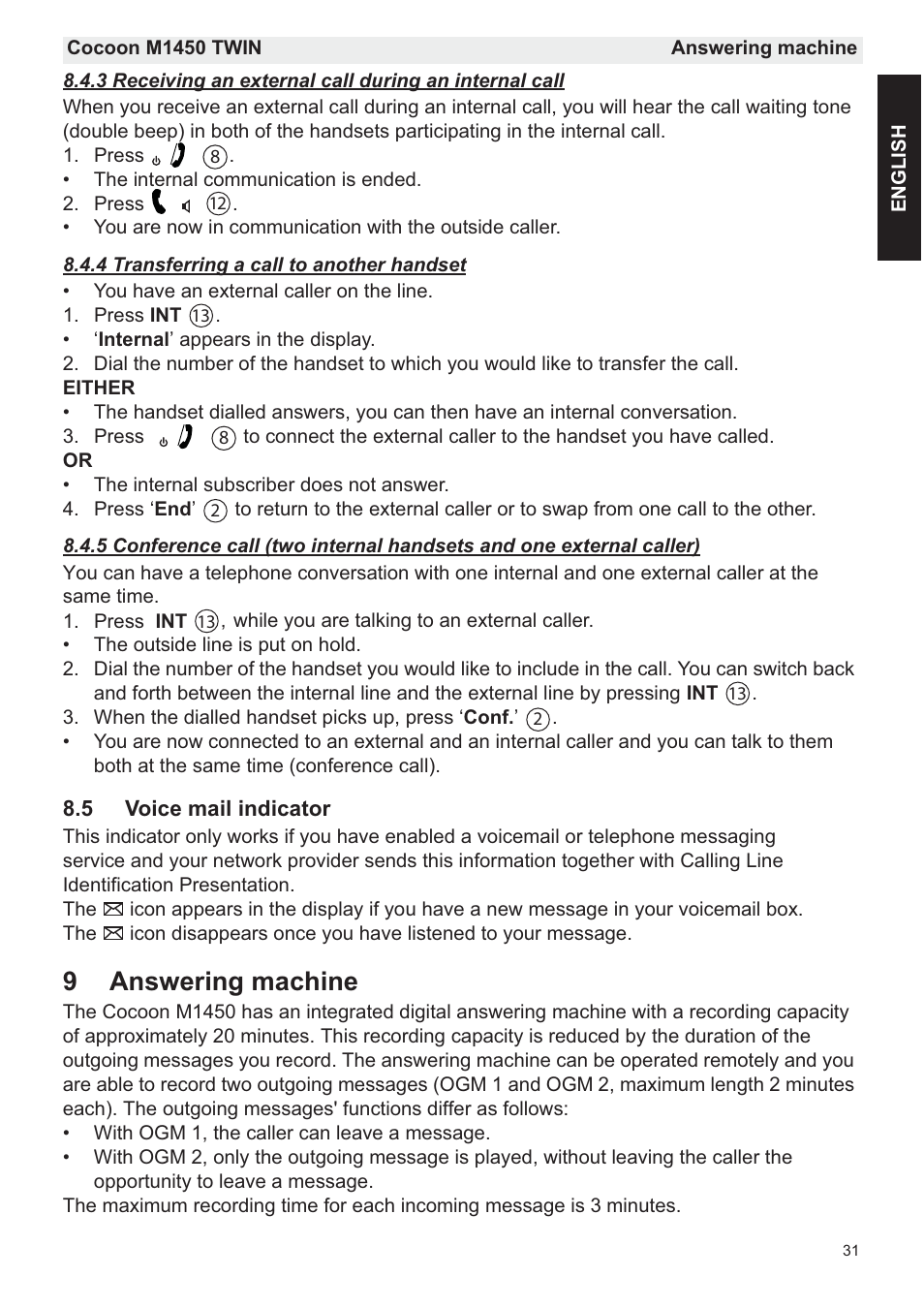 9answering machine | Silvercrest COCOON M1450 TWIN User Manual | Page 33 / 49