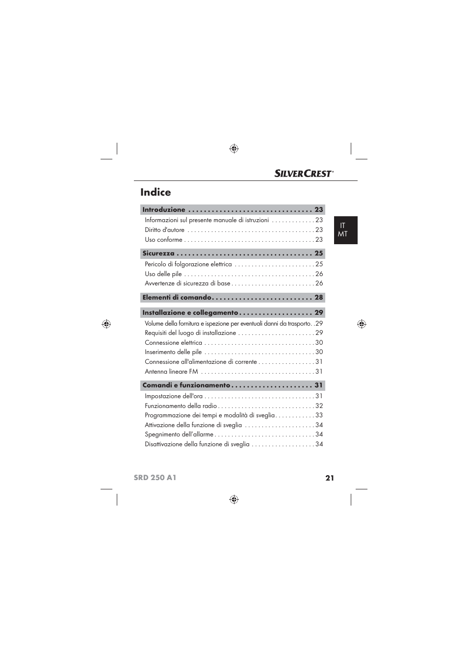Indice | Silvercrest SRD 250 A1 User Manual | Page 23 / 102