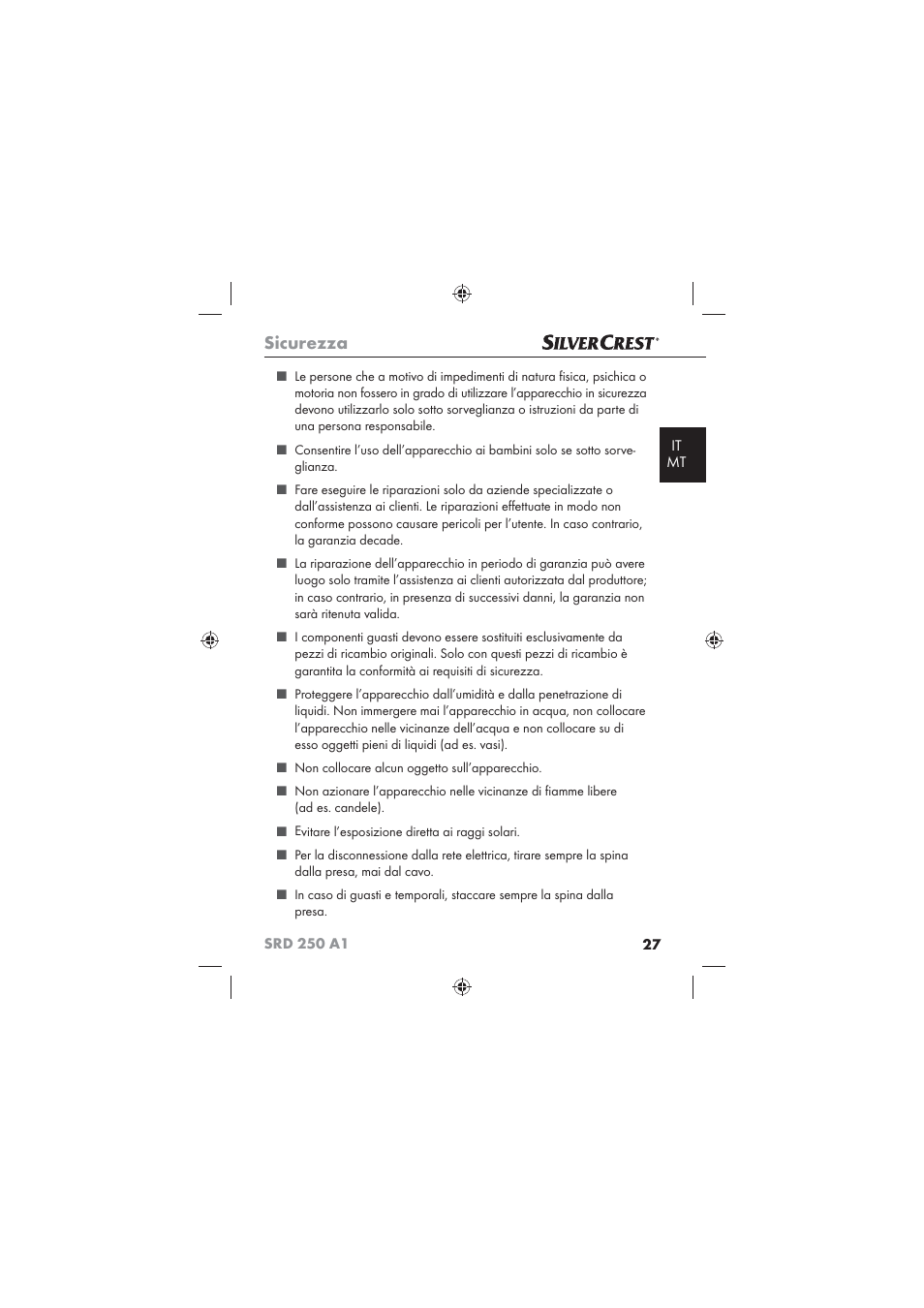 Sicurezza | Silvercrest SRD 250 A1 User Manual | Page 29 / 102