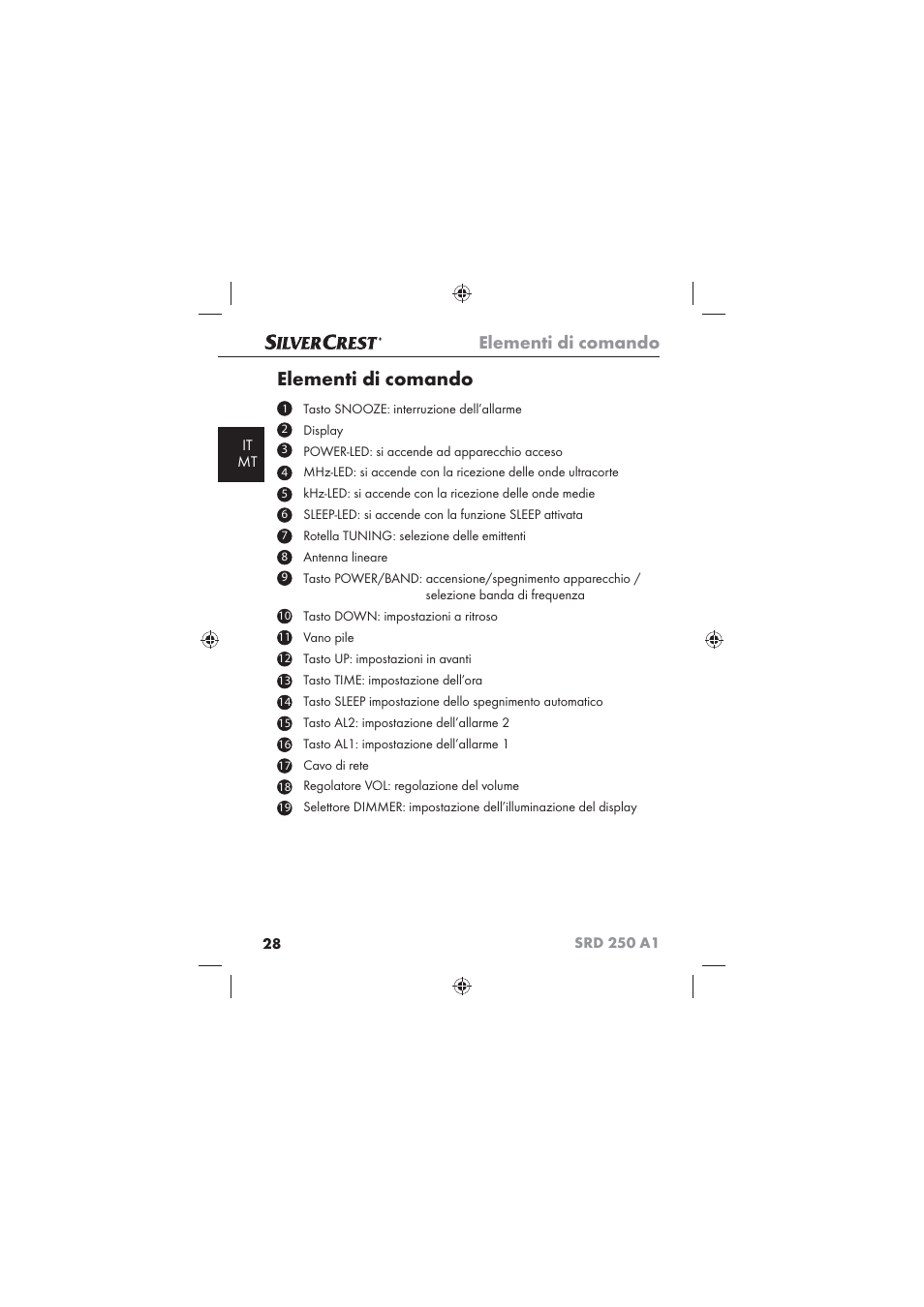 Elementi di comando | Silvercrest SRD 250 A1 User Manual | Page 30 / 102