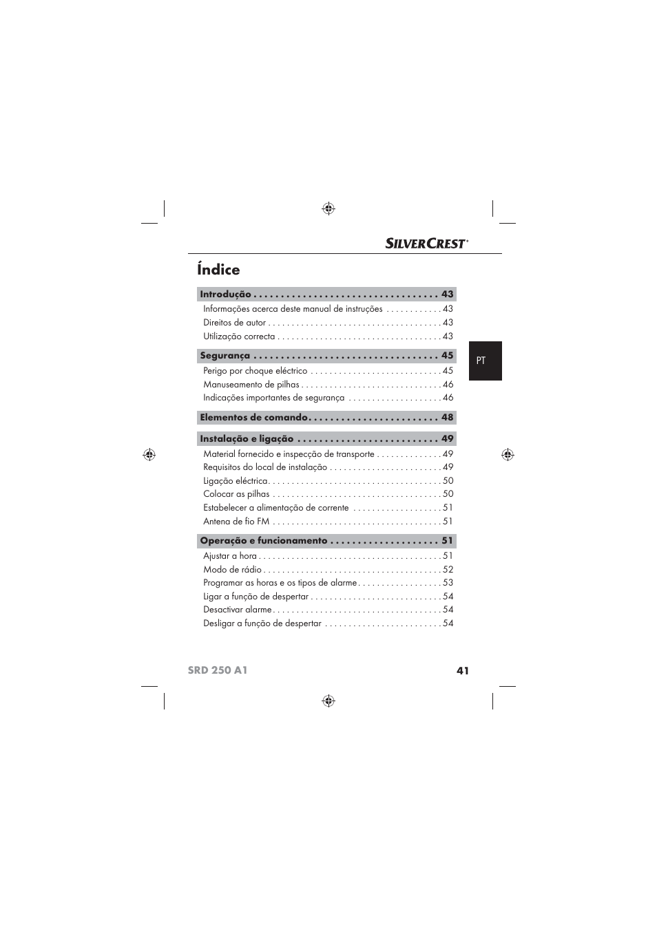Índice | Silvercrest SRD 250 A1 User Manual | Page 43 / 102