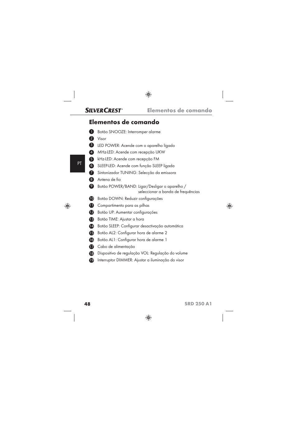 Elementos de comando | Silvercrest SRD 250 A1 User Manual | Page 50 / 102