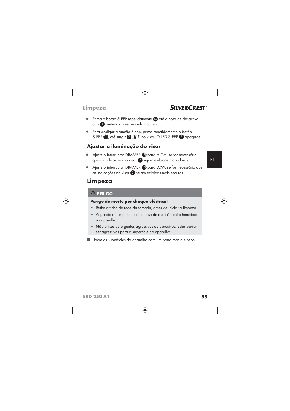 Limpeza, Ajustar a iluminação do visor | Silvercrest SRD 250 A1 User Manual | Page 57 / 102