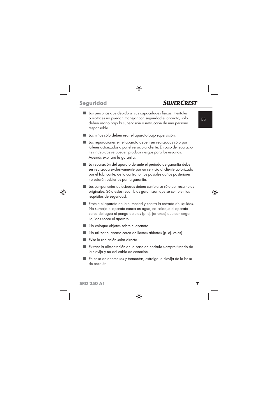 Seguridad | Silvercrest SRD 250 A1 User Manual | Page 9 / 102
