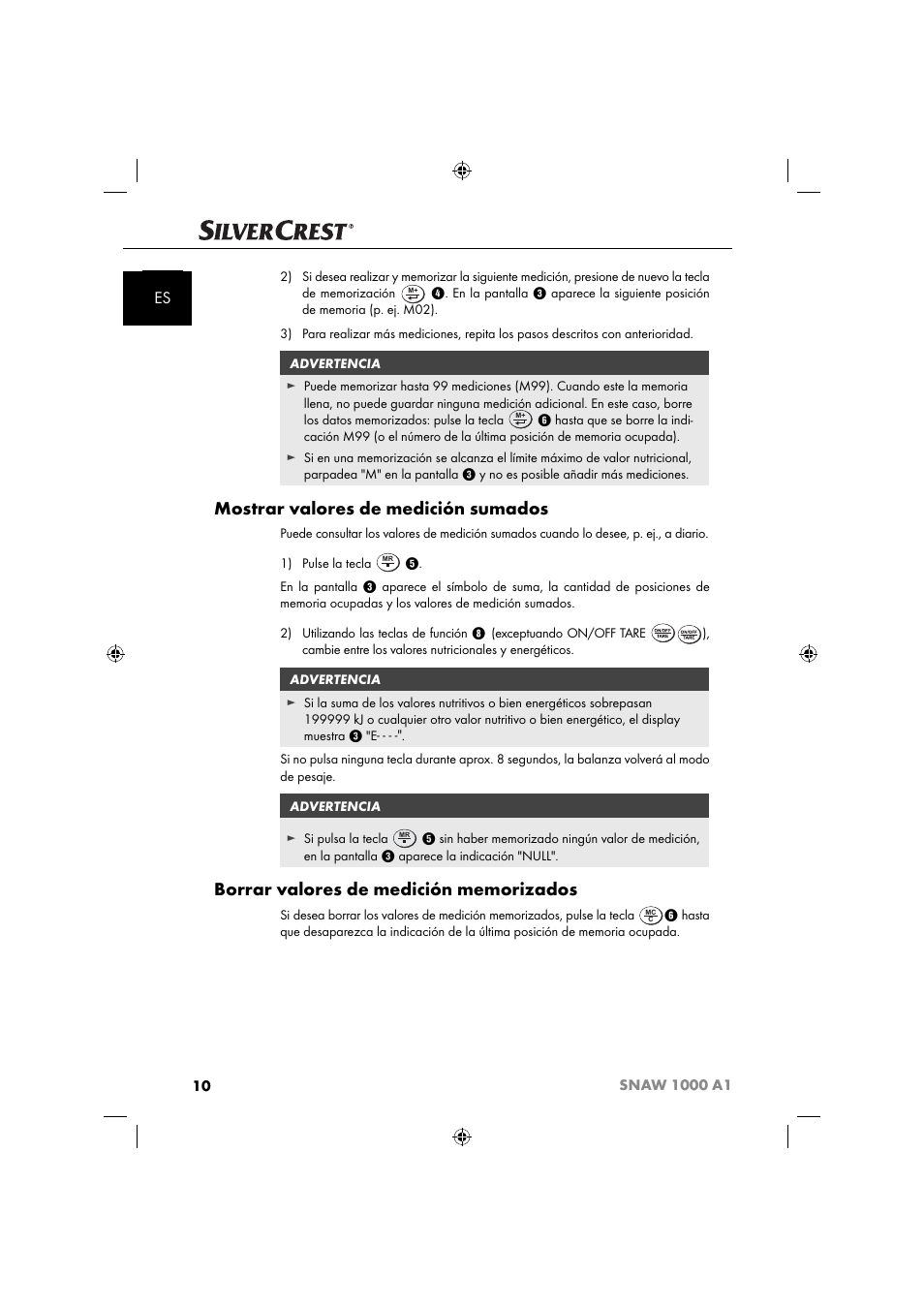 Mostrar valores de medición sumados | Silvercrest SNAW 1000 A1 User Manual | Page 13 / 182