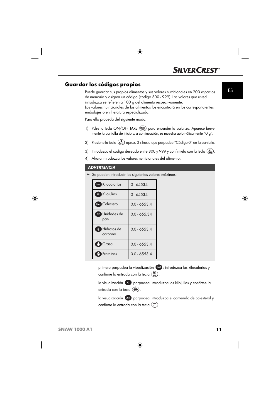 Guardar los códigos propios | Silvercrest SNAW 1000 A1 User Manual | Page 14 / 182