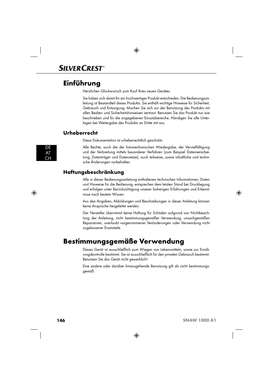 Einführung, Bestimmungsgemäße verwendung, Urheberrecht | Haftungsbeschränkung | Silvercrest SNAW 1000 A1 User Manual | Page 149 / 182