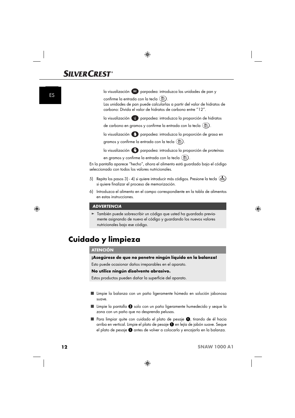 Cuidado y limpieza | Silvercrest SNAW 1000 A1 User Manual | Page 15 / 182