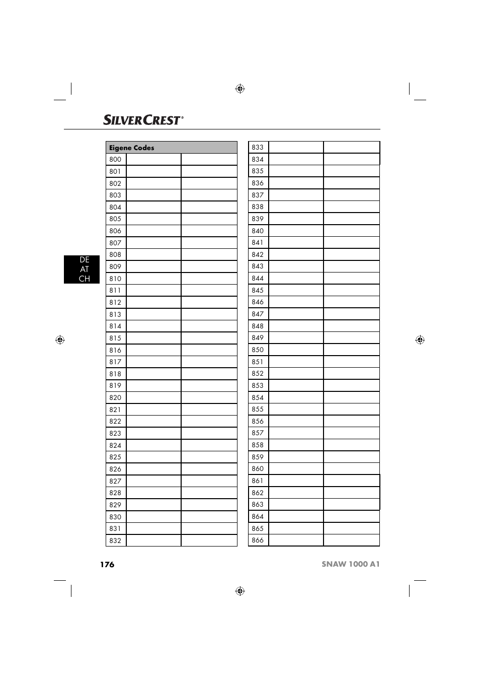 De at ch | Silvercrest SNAW 1000 A1 User Manual | Page 179 / 182