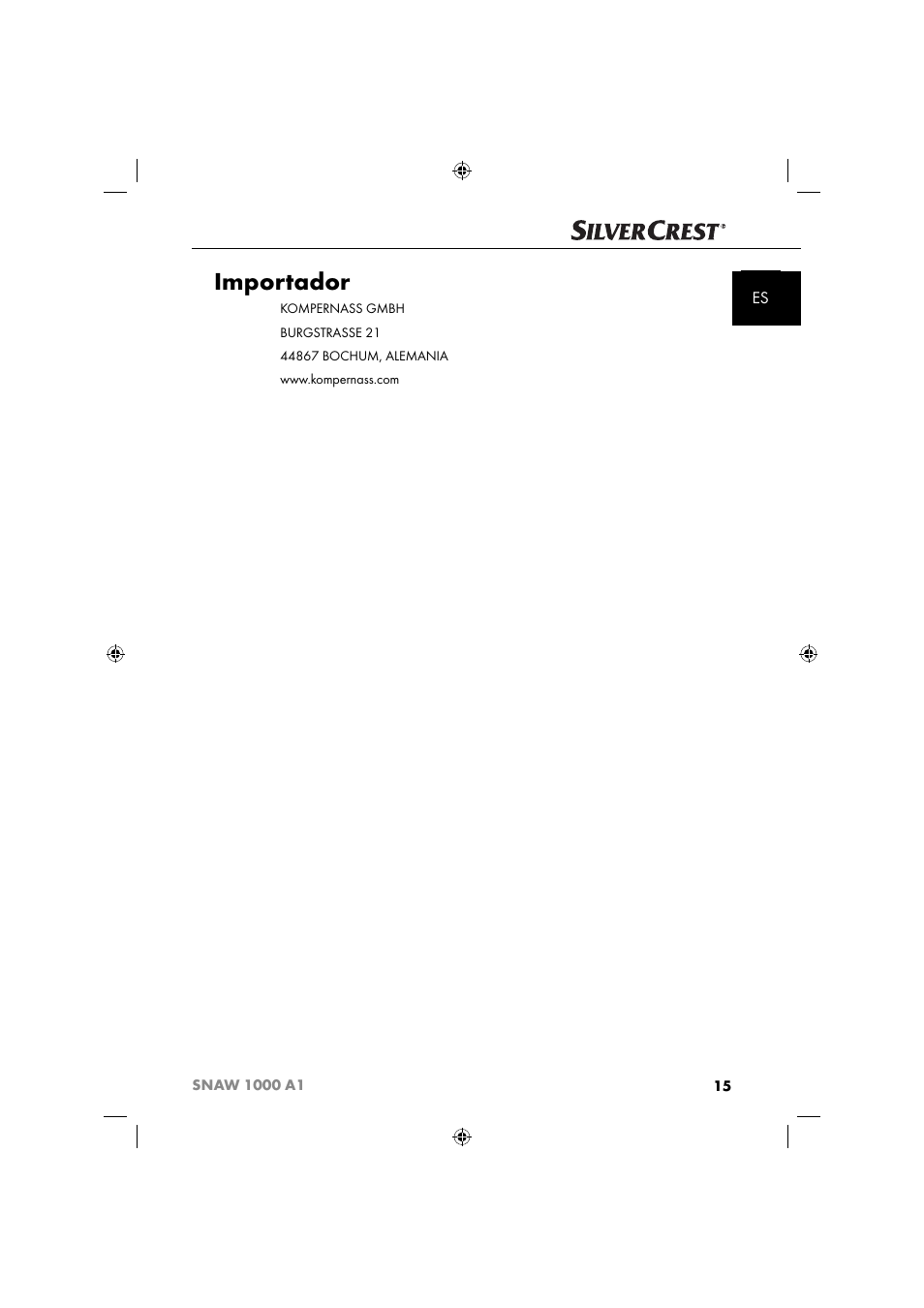 Importador | Silvercrest SNAW 1000 A1 User Manual | Page 18 / 182