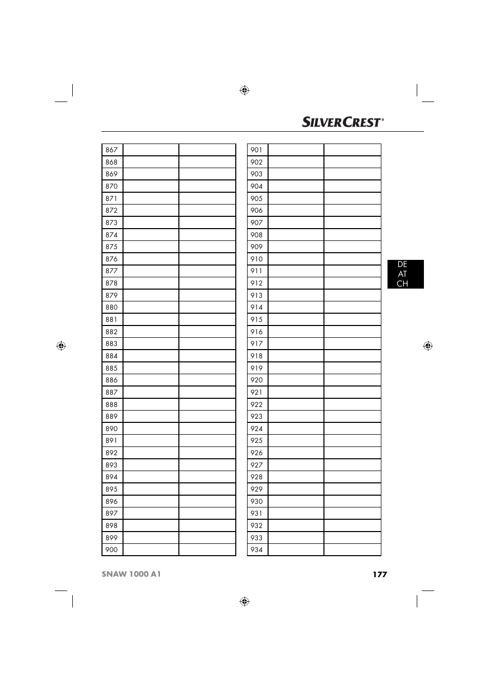 De at ch | Silvercrest SNAW 1000 A1 User Manual | Page 180 / 182