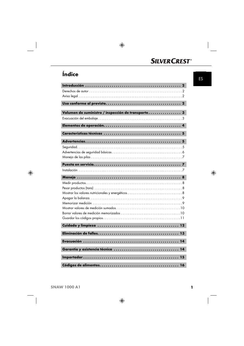 Índice | Silvercrest SNAW 1000 A1 User Manual | Page 4 / 182