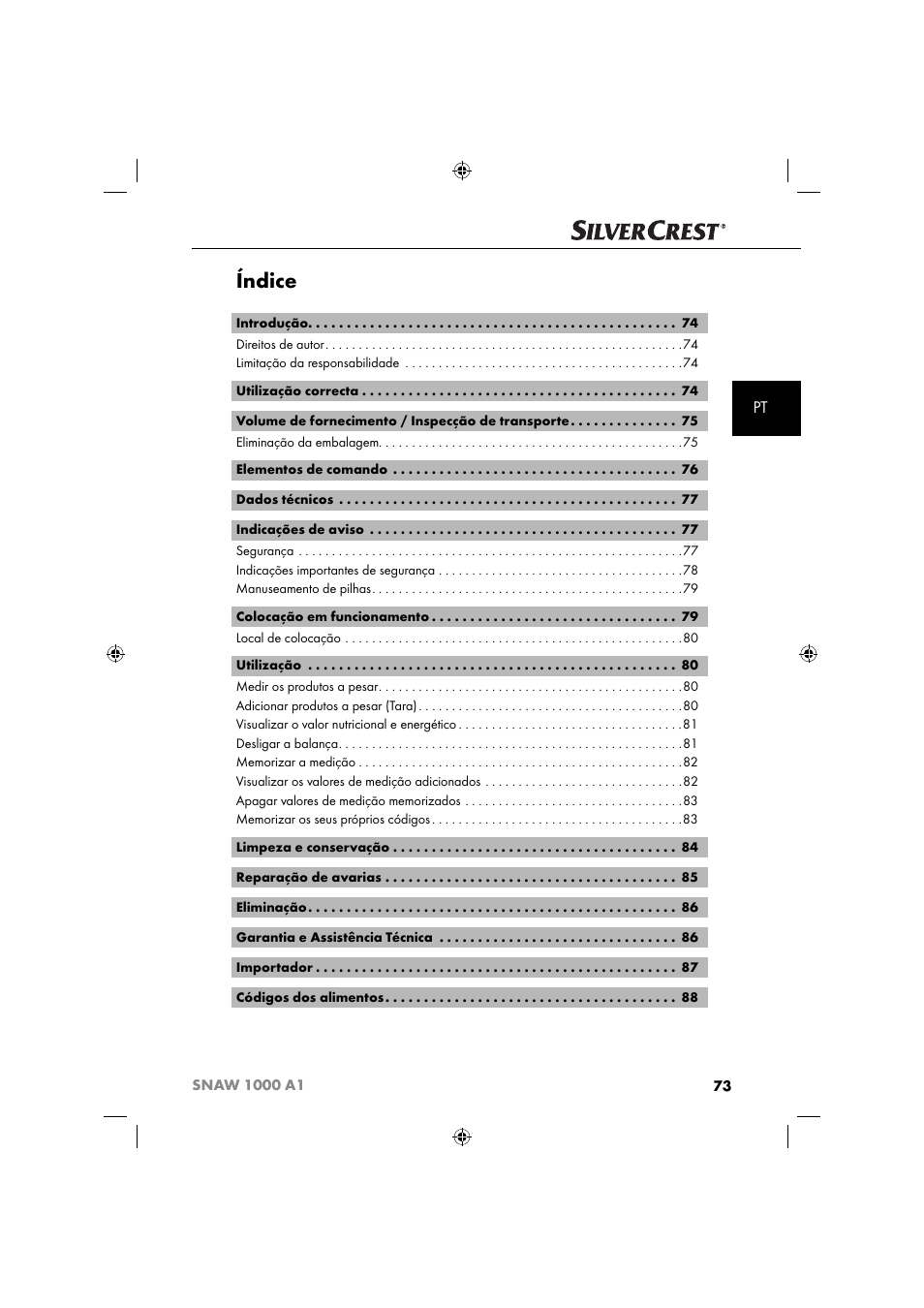 Índice | Silvercrest SNAW 1000 A1 User Manual | Page 76 / 182