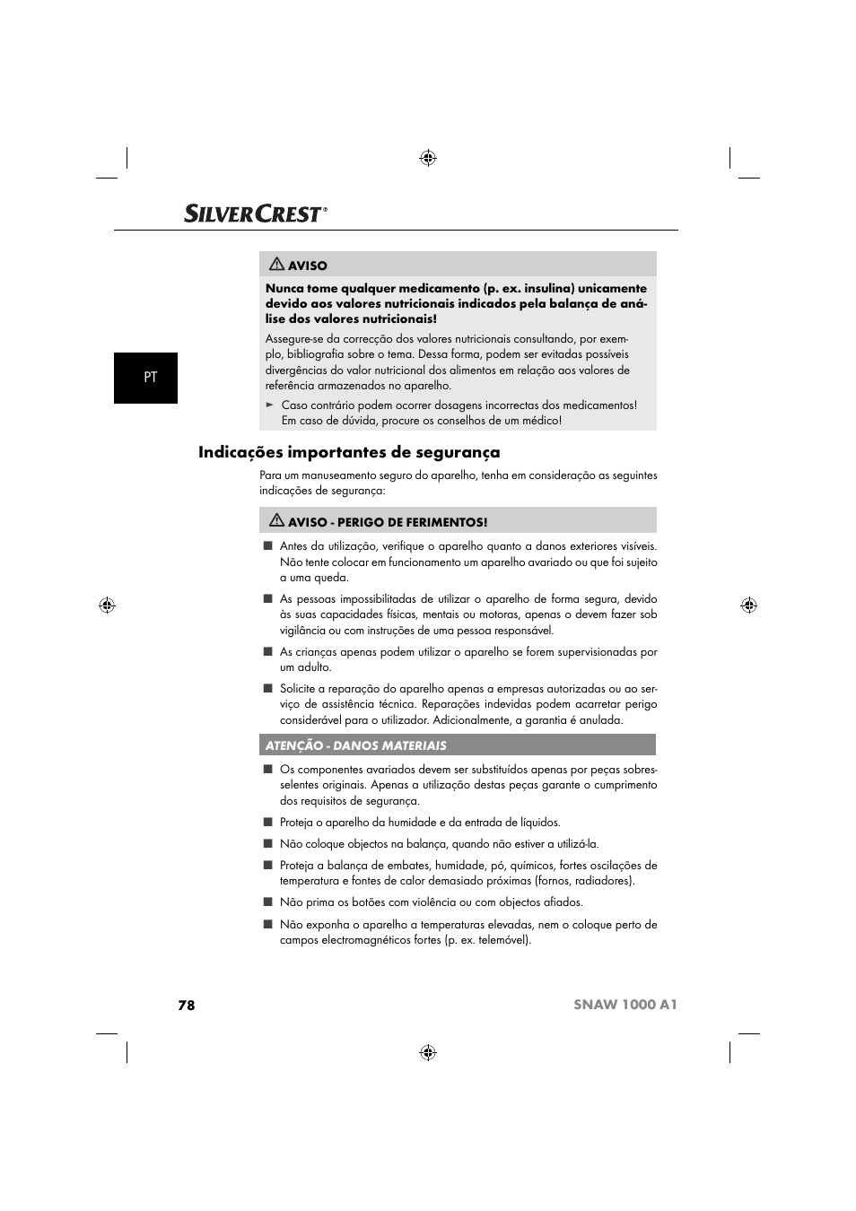 Indicações importantes de segurança | Silvercrest SNAW 1000 A1 User Manual | Page 81 / 182