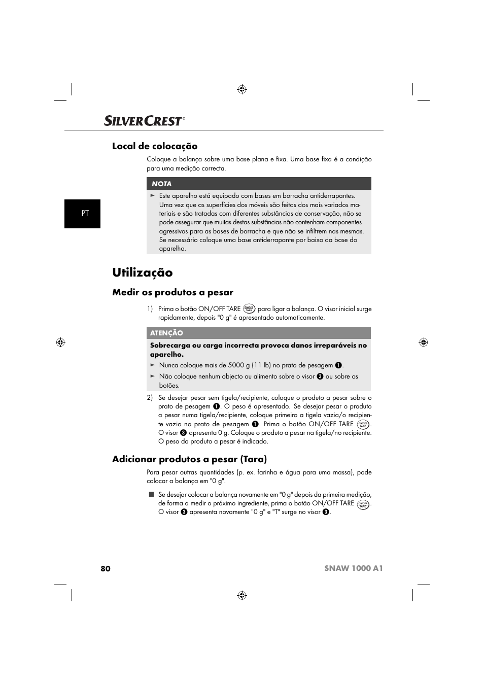 Utilização, Local de colocação, Medir os produtos a pesar | Adicionar produtos a pesar (tara) | Silvercrest SNAW 1000 A1 User Manual | Page 83 / 182
