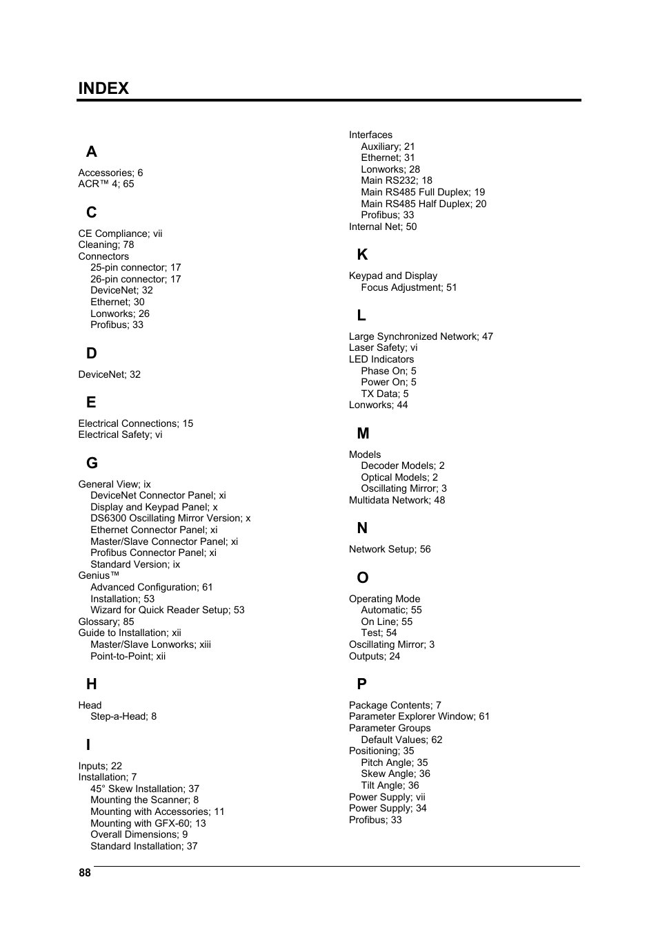 Index | Datalogic Scanning DS6300 User Manual | Page 102 / 105