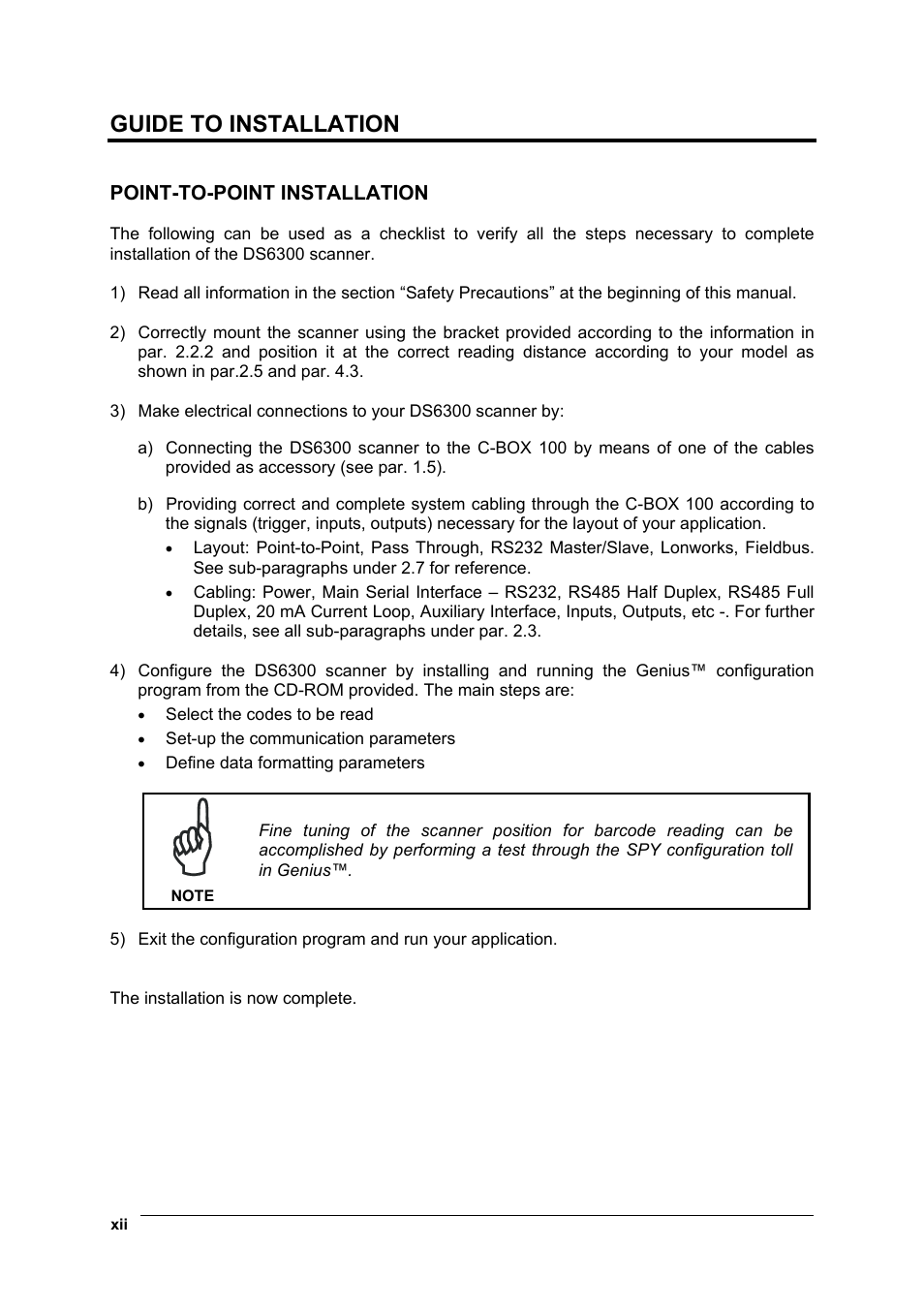 Guide to installation, Point-to-point installation | Datalogic Scanning DS6300 User Manual | Page 12 / 105