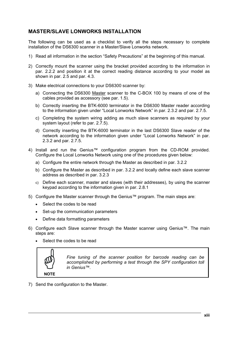 Master/slave lonworks installation | Datalogic Scanning DS6300 User Manual | Page 13 / 105