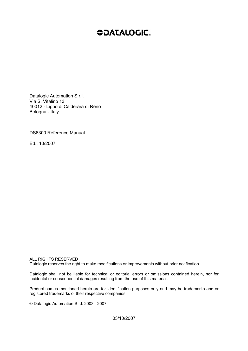 Datalogic Scanning DS6300 User Manual | Page 2 / 105