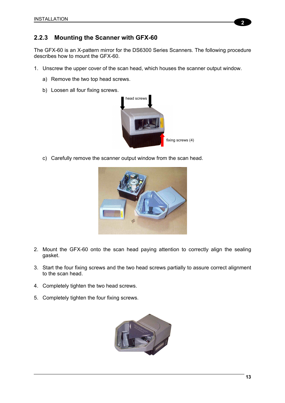 Mounting the scanner with gfx-60, 3 mounting the scanner with gfx-60 | Datalogic Scanning DS6300 User Manual | Page 27 / 105