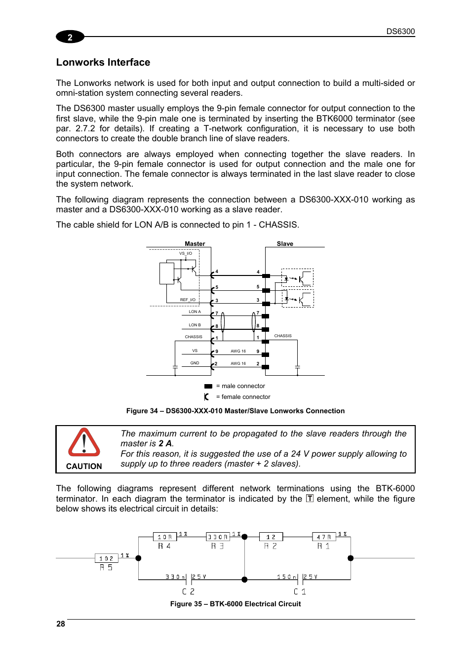 Lonworks interface, Ds6300, Caution | Datalogic Scanning DS6300 User Manual | Page 42 / 105