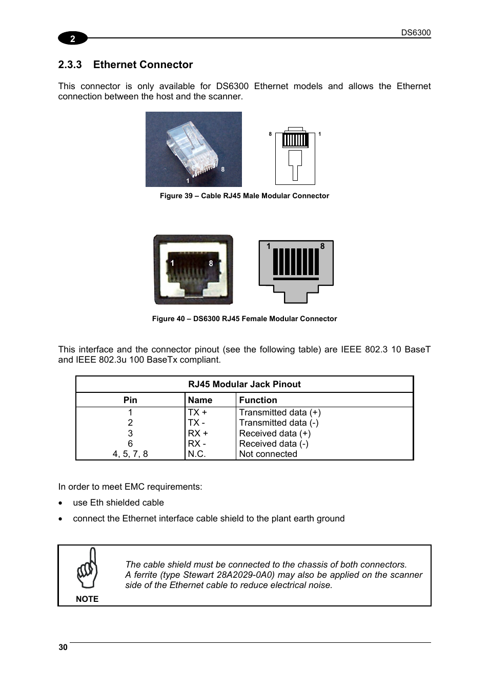 Ethernet connector | Datalogic Scanning DS6300 User Manual | Page 44 / 105