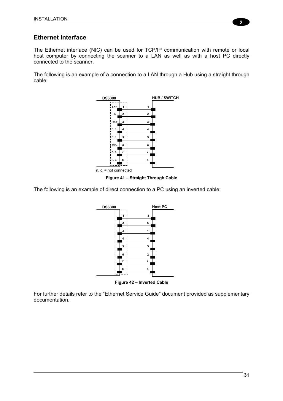 Ethernet interface, Installation | Datalogic Scanning DS6300 User Manual | Page 45 / 105