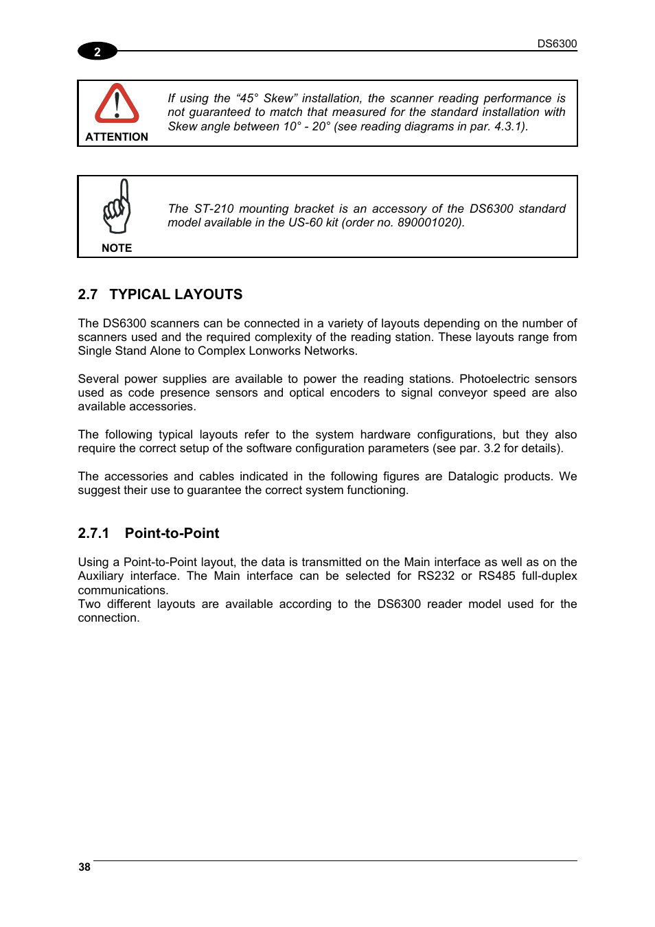 Typical layouts, Point-to-point, Er 2.7 for reference | Datalogic Scanning DS6300 User Manual | Page 52 / 105