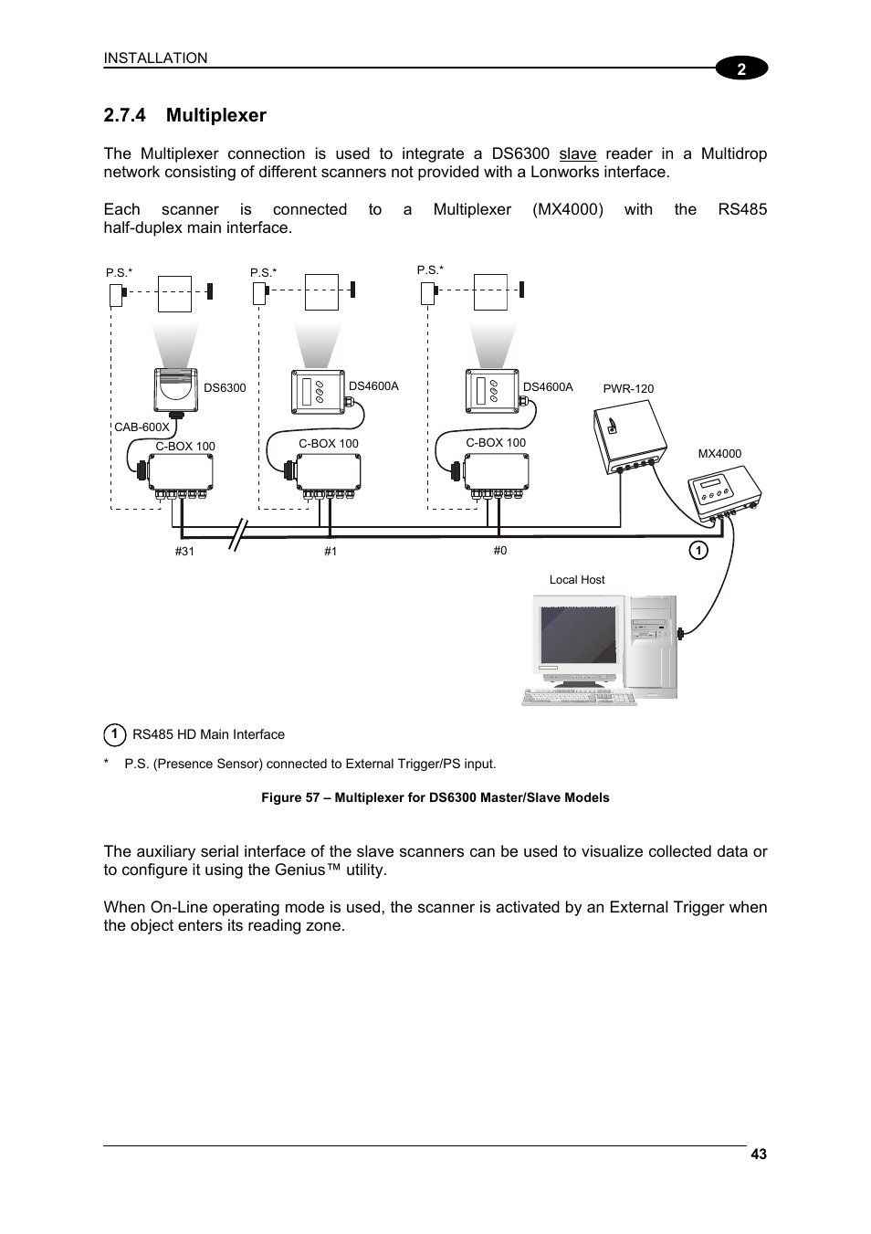 Multiplexer, 4 multiplexer, Installation | Datalogic Scanning DS6300 User Manual | Page 57 / 105