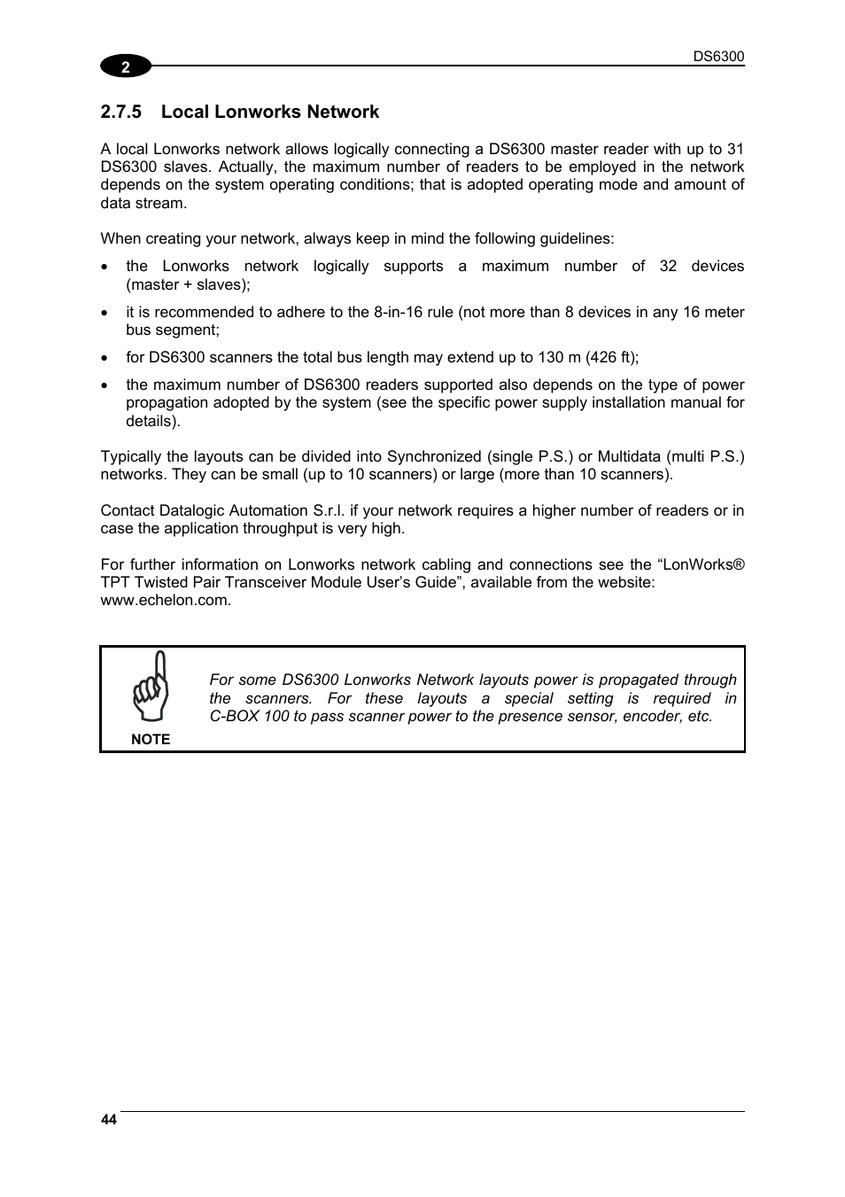 Local lonworks network, D par. 2.7.5, R. 2.7.5 | Datalogic Scanning DS6300 User Manual | Page 58 / 105