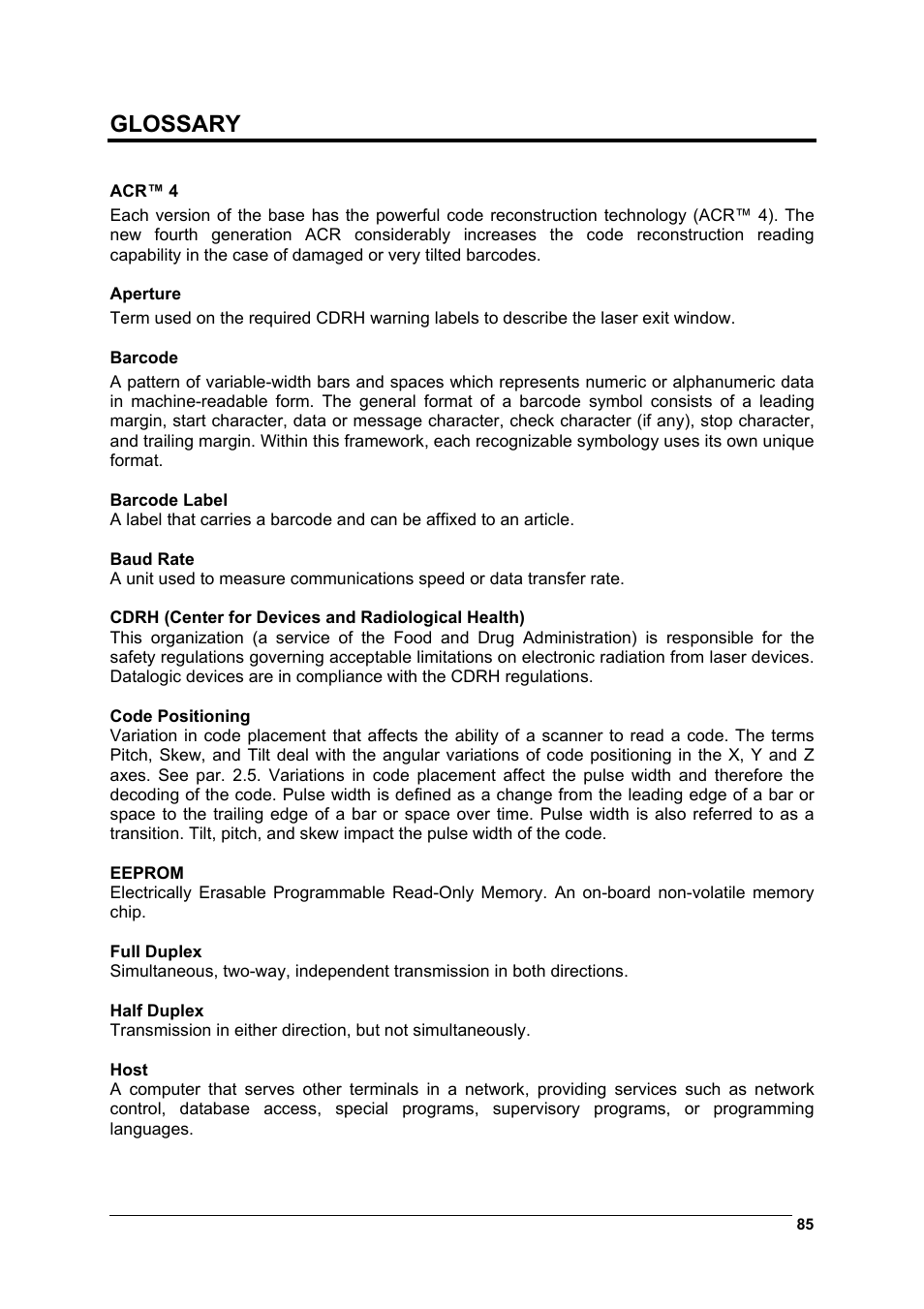 Glossary | Datalogic Scanning DS6300 User Manual | Page 99 / 105